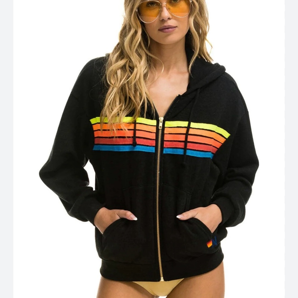 Aviator Nation 5 Stripe Hoodie NWT